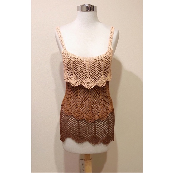 bebe Tops - NWT • bebe • 3 Tiered Brown Crochet Knit Tank • L
